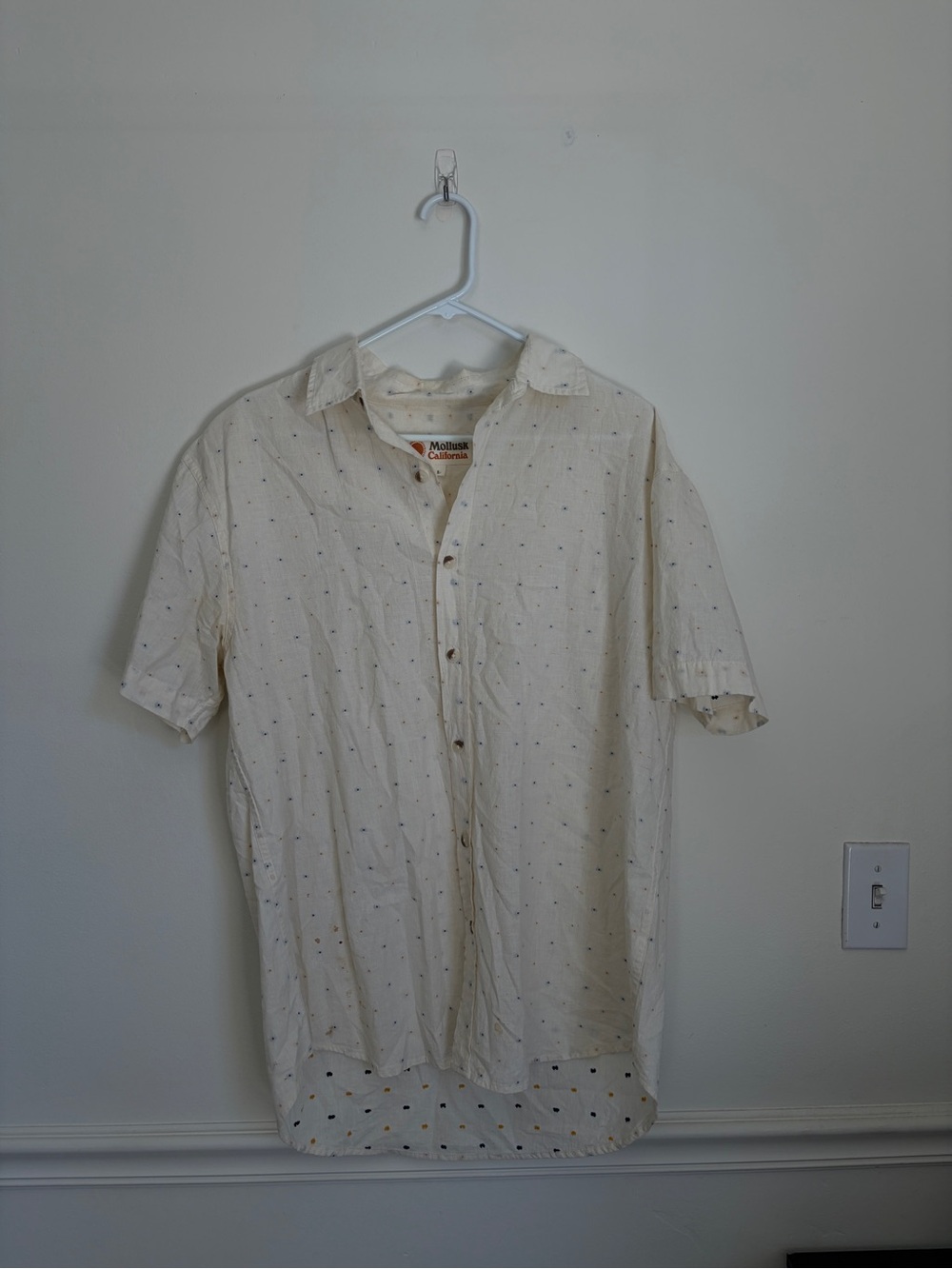 Madewell Short-Sleeve Button-Down Shirt in Cream with Tiny Dot Print